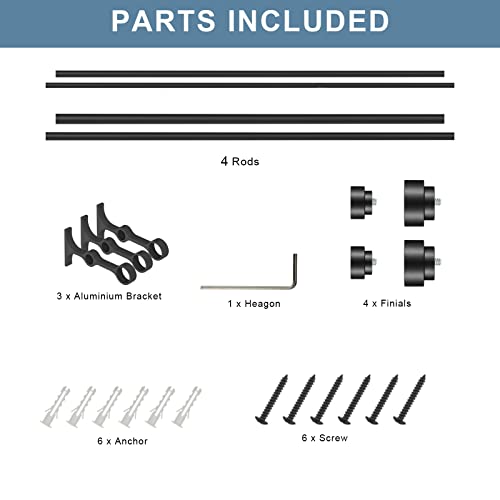 Heavy Duty Double Curtain Rods With Cylindrical Cap Finials 36 To 72” Telescoping Rod 1 Inch Diameter Front Rod And 5/8 Inch Diameter Back Rod Window Drapery Rods, Matte Black #TOP5