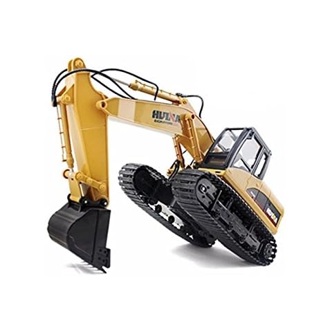 HuiNa CY1550 2.4G 15ch RC Excavator with Die Cast Bucket Constuction Vehicle, Yellow/Grey Cover