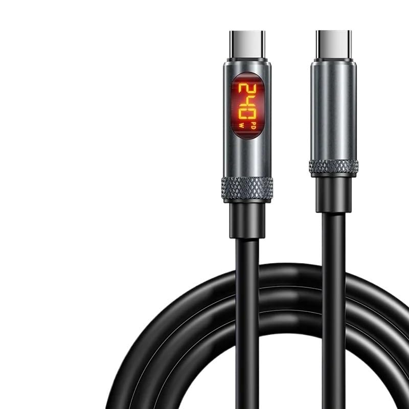 240W USB C to Type C Cable L1/ED Display Fast Cables t2y>pe-c PD 27W Data Cords(1.2M,Black-C to C)