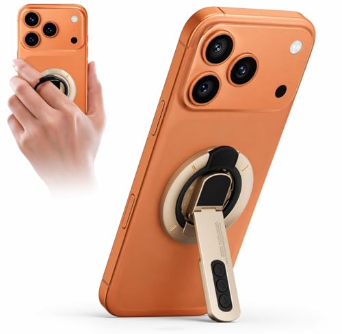 Image of RIGGEAR Magnetic Phone Grip and Stand for MagSafe Phones Cases, 3in1 Magnetic Finger Ring Holder with Double Sided Magnet, Fidget Buttons, 360 Rotation Magnetic Gym Phone Stand (Desert Gold)
