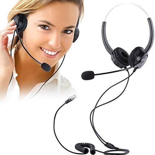 PChero Landline Telephone Headset with Mic, RJ9 Binaural Hands-free Noise Cancelling Headphones Corded Headset for Home House Phones