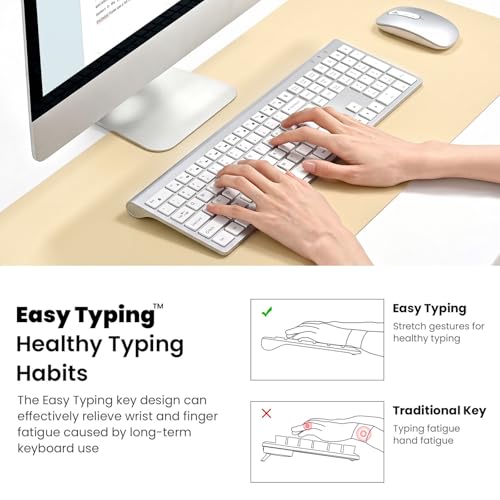 Image of Rechargeable Wireless Keyboard and Mouse Combo, Full Size Silent Ergonomic Scissor Switch Keyboard and Optical Mouse Set, 2.4G Lag-Free Cordless Keyboard Mice for Computer,Mac,Laptop,PC,Windows-Silver