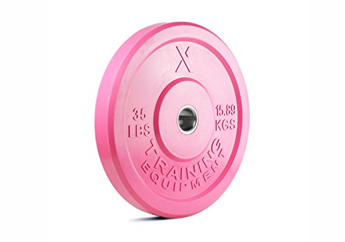 X Training Equipment Premium Pink Olympic Bumper Plate Solid Rubber with Steel Insert - Great for Crossfit Workouts (35lb Single)
