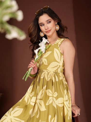 Image of New Rayon Printed Flared Maxi Dress for Women & Girl's | Women Flared Dress
