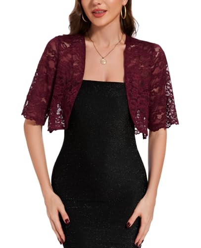 Image of MINTLIMIT Womens Floral Lace Bolero Half Sleeve Shrug Open Front Elegant Cropped Cardigan Shrugs for Evening Party Dresses