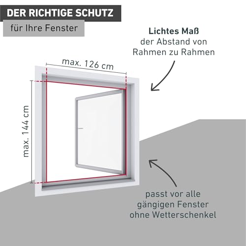 Windhager Insektenschutz Rahmen Fenster Plus, Fiberglasgewebe mit Aluminiumrahmen, Fliegengitter, Selbstbausatz ohne bohren, 130 x 150 cm, weiß