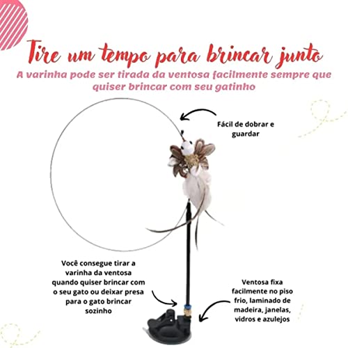 Brinquedo Interativo para Gato Varinha Com Ventosa Fixar Chão Vidro Porta com Bichinho e Guizo (Pass