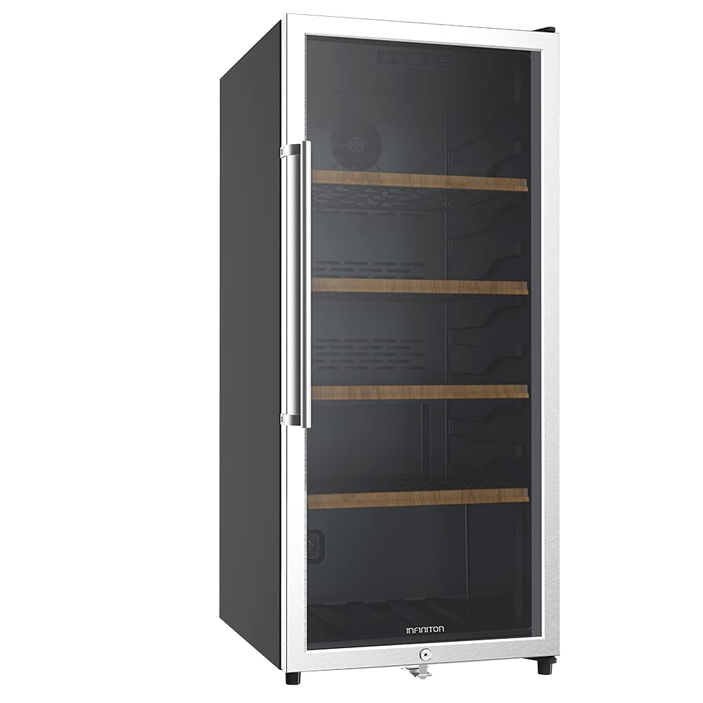INFINITON Vinoteca Industrial WFL-210-102 Botellas, Clase G, Baldas de madera, Cristal templado, Cierre con llave, Termostato regulable