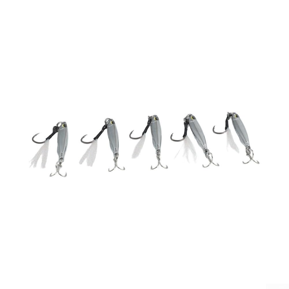 5pcs Metal Jig Fishing Lures Set 10-40g Crankbait Spoon Baits for Bass Trout Saltwater and Freshwater Trolling Silver Hard Bait Kit(10g)
