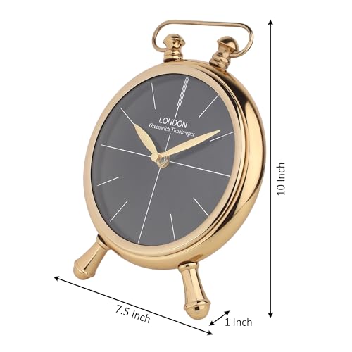 Image of Decor de Maison Brings Handcrafted Essence Desk Timepiece Table Clock for Living Room, Bedroom, Study Table | Classic Non-Ticking Tabletop Battery Operated Analog Desk Clock in Gold (17x7x24cm)