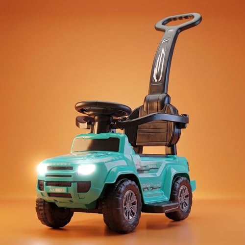 Image of Baybee Rover Pro Ride on Cars for Kids | Portable Baby Push Rideons with Parental Handle & Safety Guardrail | Ride on Car with LED Lights, Music & Backrest | Kids Car to Drive 1-3 Years (Teal Green)