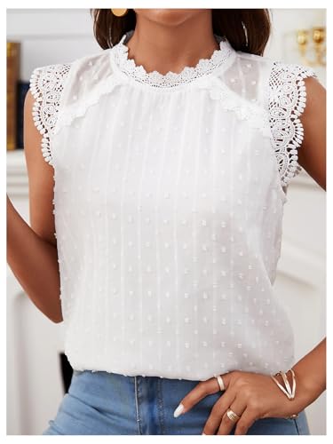 SweatyRocks Women's Sleeveless Chiffon Blouse Dressy Casual Lace Shirt Mock Neck Swiss Dots Top3