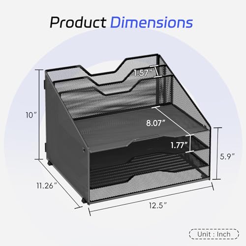 4-Tier Desk Organizer with File Holder, Desktop Letter Tray Holder with 3 Paper Trays and 2 Vertical Section for Folder, Black image 5