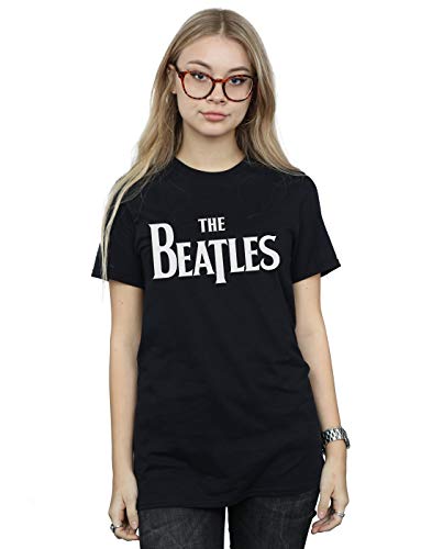 Absolute Cult The Beatles Women's Drop T Logo Boyfriend Fit T-Shirt Black X-Large