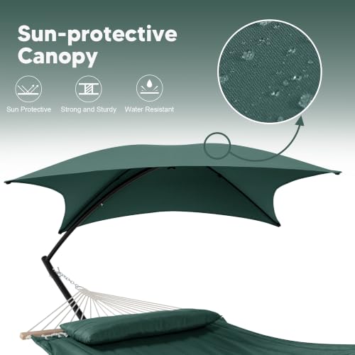 Image of SUNCREAT Portable Outdoor Hammock with Stand, Canopy, Dark Green