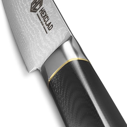 Image of HexClad 4 Pc Master Series Damascus Steel Steak Knife Set, Full Hybrid Tang | Faux Ebony Hexagonal Handle