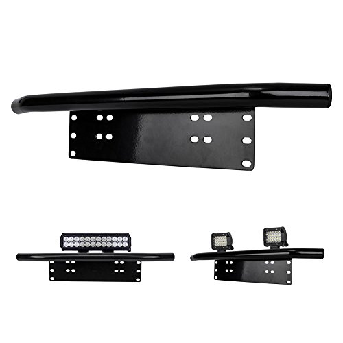 Liteway License Plate Holder and Light Bar Mount Aluminum Bull Bar Style Front Bumper Number Plate Frame for Daytime Running Light Offroad LED Light Bar, Suitable for Most Vehicles, Black, 1 Year Warranty