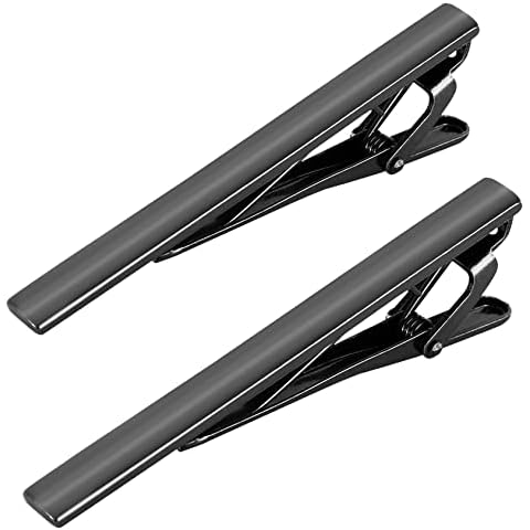 Roctee 2pcs Black Tie Bar Clip 2.4 Inch, Men’s Tie Tacks Pins Tie Clips Necktie Bar Pinch Clip Set for Regular Normal Size Ties for Men Tie Set Accessories Jewelry Fashion Designs Cover