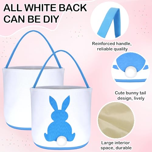 Image of Domensi 16 Pcs Easter Baskets for Kids Bunny Basket Bags Easter Basket Bulk Boys Girls Eggs Hunt Bag with Handles Fluffy Tails Printed Rabbit Bucket Tote for Easter Party Decoration Favor