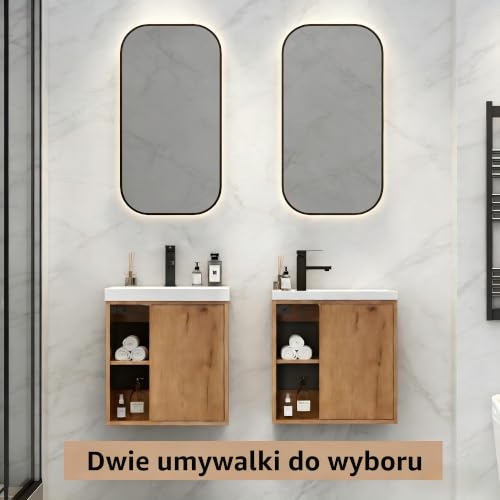 UEV Umywalka z szafką pod umywalkę, wisząca, 50 cm, WC dla gości, mała umywalka z kranem, wisząca szafka pod umywalkę, wystarczająco dużo miejsca do przechowywania, zestaw mebli łazienkowych do