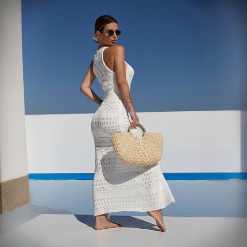 HYTENSUN Women Swimsuit Crochet Swim Cover Up 2025 Summer Bathing Suit Swimwear Mesh Knit Beach Dress Vacation Outfits3