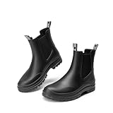 DREAM PAIRS Damen Gummistiefel Halbhoch Chelsea Boots Frauen Ankle Wellies Wasserdicht Regenstiefel Bequem Anti-Rutsch Reitstiefel, Größe 39, Schwarz