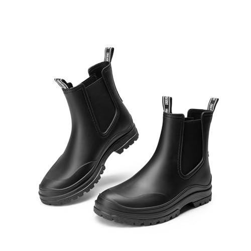 DREAM PAIRS Damen Stiefel Halbhoch Chelsea Boots Ankle Wellies Wasserdicht Regenstiefel Bequem Anti-Rutsch Reitstiefel, Größe 37, Schwarz, SDRB2405W-E