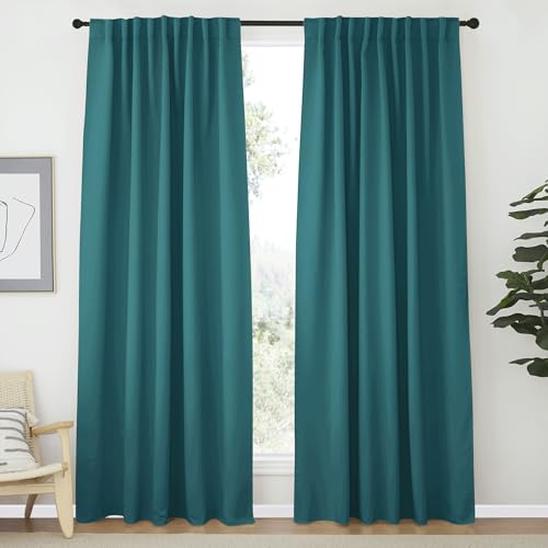 NICETOWN Living Room Blackout Draperies - (Sea Teal Color) W70 x L84, 2 Pieces, Room Darkening Window Blackout Drape Panels for Patio Door Sea Teal 70