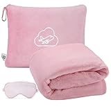 ENZOLVE Travel Blanket, Airplane Blanket, Ultra-Soft, Warm & Lightweight, 65x40 in, Outdoor Blanket Essentials for Women, Men & Kids, Included Eye Mask, Luggage Sleeve & Backpack Clip Pink