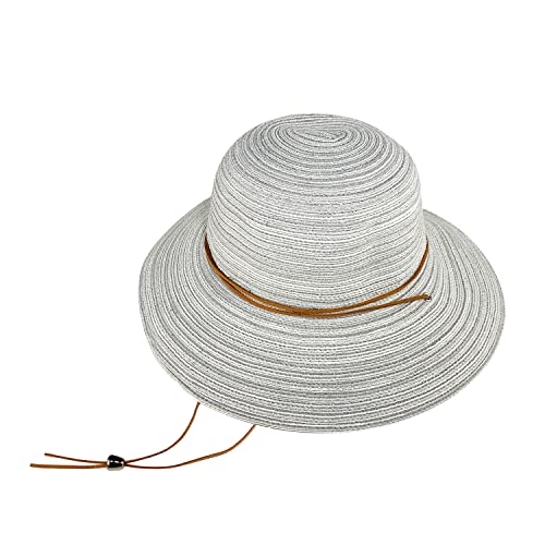 Chapéu de sol de palha dobrável feminino - alça de queixo com cordão e aba larga para proteção UV no