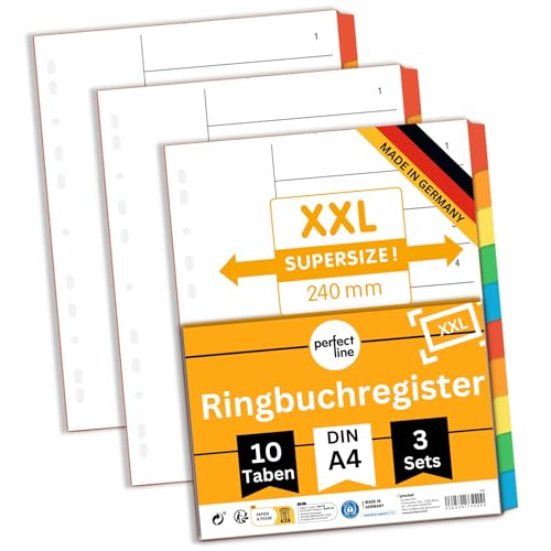perfect line - Ordner-Register XXL DIN-A4, 10-teilig, 3er Set, Karton, made in Germany, Blauer Engel zertifiziert