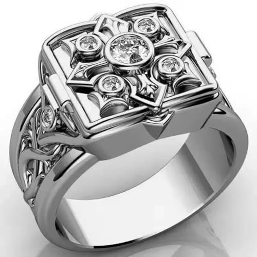 Hasdnker Bagues Bague Bijoux Femme Hommes Bague Unique en Forme De Croix avec Capuchon Ouvert Et Médaillon, Petit Motif Secret, pour Homme, Fiançailles, Mariage, Fête, Bijoux Tendance, 8 Argent