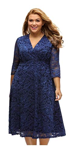 Vestido Plus Size Renda Festa Gospel Batizado Madrinha Noite (XXG, Azul Marinho)
