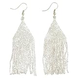 INK + ALLOY Pendientes de flecos pequeños de plata de lujo para mujer, hechos a mano, para el estilo bohemio moderno, cristal, sin piedras preciosas