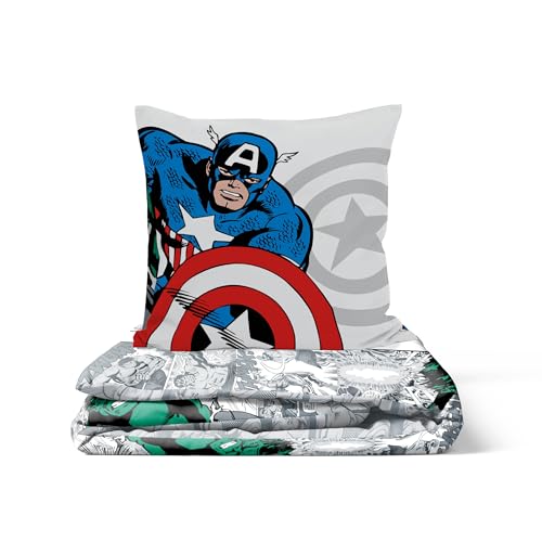 Jay Franco Marvel Avengers Comics Bettwäsche-Set – Superweiche Kinder-Bettwäsche mit Kissenbezug, NUR BETTBEZUG (Füllung Nicht enthalten), Iron Man, Captain America, Mehrfarbig, 2-teilig Einzelbett