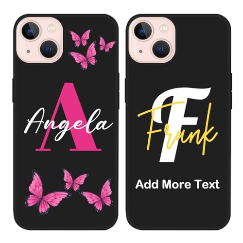 Custodia con nome personalizzato compatibile con Apple iPhone 13 - Cover per telefono personalizzata con monogramma con testo iniziale/lettera, stile classico con farfalla personalizzata, custodia