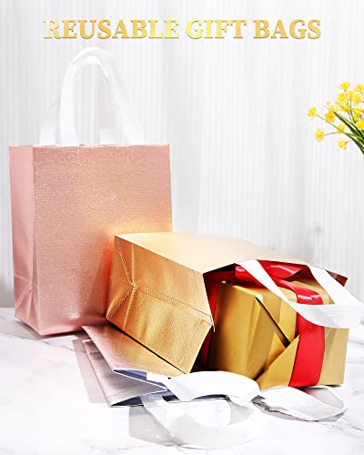Eccliy 80 Pieces Gift Bags Set Glossy Reusable Tote Bags With Handles Grocery Bags For Wedding, Bachelorette Party, Christmas (Rose Gold, Gold, Silver,Medium) #TOP4