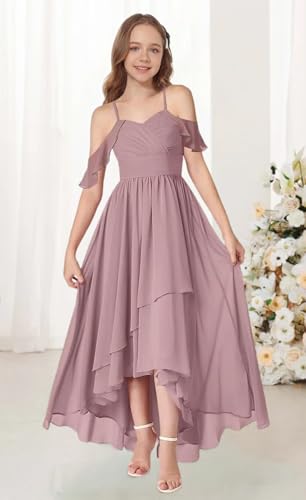 Asymmetrical Junior Bridesmaid Dresses Chiffon Flower Girl Dress Spaghetti Straps Formal Wedding Birthday Party Gown3