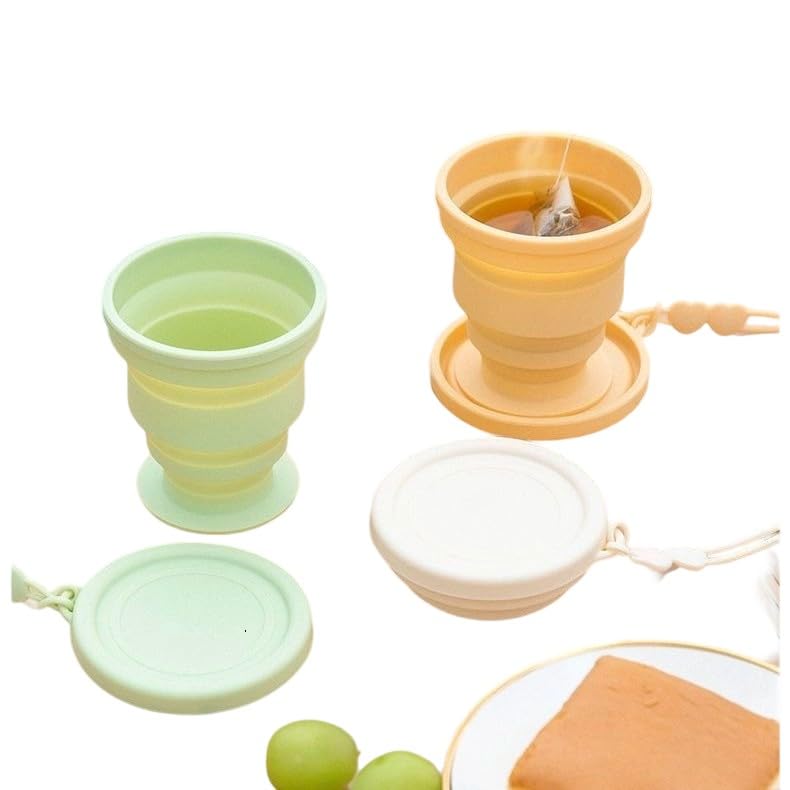 RJFANG Collapsible Travel Cup, Silicone Foldable Design, Portable Camping Cup with Lid, Heat-Resistant