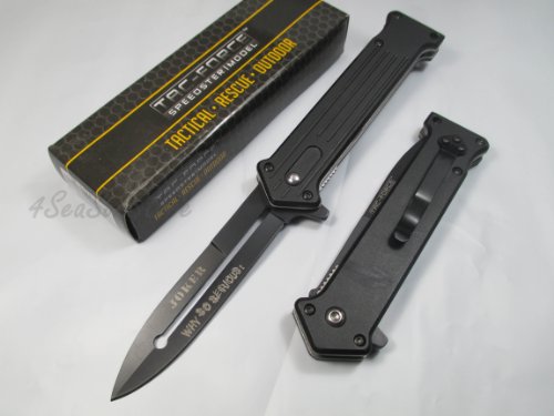 Tac Force Assisted Opening Rescue Tactical Pocket Folding Silver Spear Headed Stainless Stteel Blade Why so Serious? Knife Outdoor Survival Camping Hunting - Black