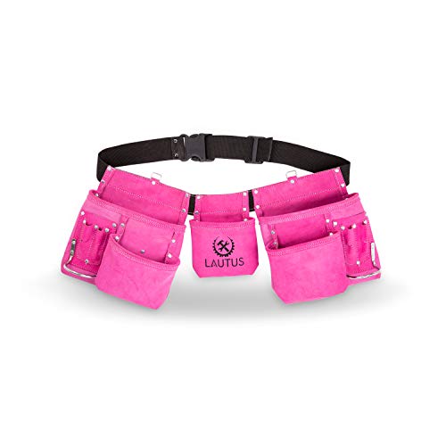 Image of LAUTUS Pink Tool Belt /Pouch /Bag, Carpenter, Construction, Framers, Electrician |11 Pockets| 2 Steel Hammer Holders|