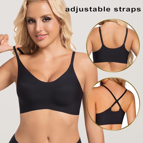 Image of PRETTYWELL Bras for Women Comfort Seamless Bra, Cross Back Adjustable Bralette Bra, Wireless Everyday Bras for Women A-C Cup