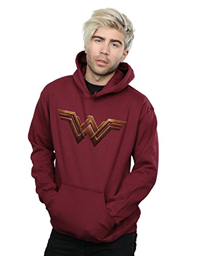 DC Comics Men's Justice League Movie Wonder Woman Emblem Hoodie Large Burgundy