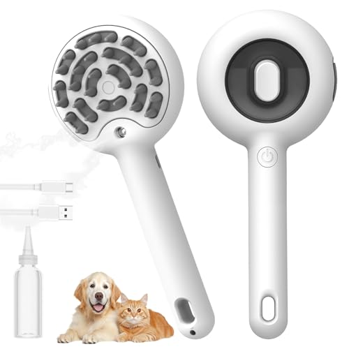 Hychipet Cat Brushes for Indoor Cat, 6 in 1 Pet Steam Brush for Dog Cats Grooming Kit Supplies Hair Grooming for Long Short Hair Cats Dogs Massage & 2 Water Spray Modes Shedding Brush
