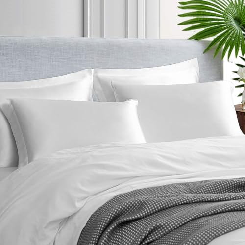 Image of Satin Pillow Covers Set of 2 - Soft & Smooth Pillowcases for Hair & Skin Care | Envelope Closure | Includes 3 Free Random Color Scrunchies | Frizz-Free Sleep Essentials (White)