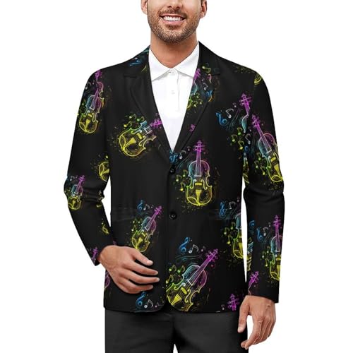 Colorful Violin Music Notes Casual Suits Jackets for Men Two Buttons Business Coat Wedding Dinner Party