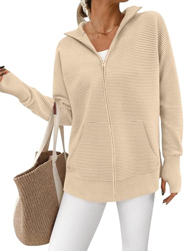 Image of PRETTYGARDEN Womens Long Sleeve Zip Up Ribbed Cardigan Sweaters