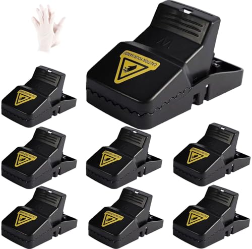 Cleaneaty Rat Traps - 8 x Heavy Duty Humane Rat Snap Trap That Kill Instantly for Indoors, Outdoor, and Gardens -14 CM Large Reusable Mouse Traps Rodent Solution with 1 Pair of Gloves