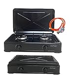 Campata tragbarer Gaskochfeld Set | 2-flammig, 3-flammig, 4-flammig | Tragbarer Gasherd Tischkocher, Campingkocher Weiß Schwarz Grau | Gaskocher | inkl. Gasschlauch und Gasregler. (2-flammig, Schwarz)