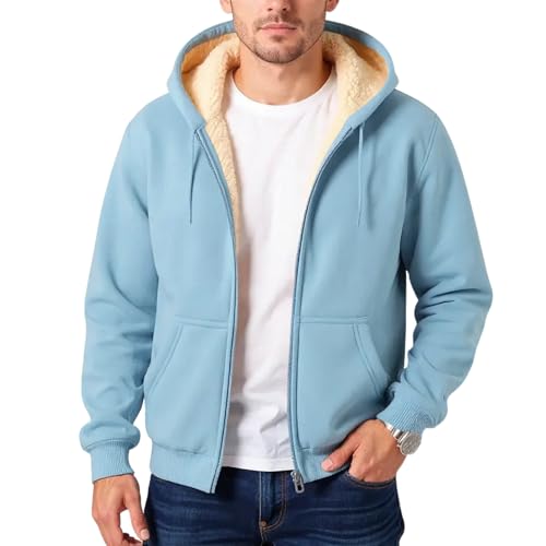 Hoodies For Men Zip Up Casual Cardigan Outdoor Big And Tall Hoodies For Men Fashion Long Sleeve Pullover Full Zipper Coats Oversized Warm Solid Color Jackets With Hood And Pockets Sky Blue Xxxl